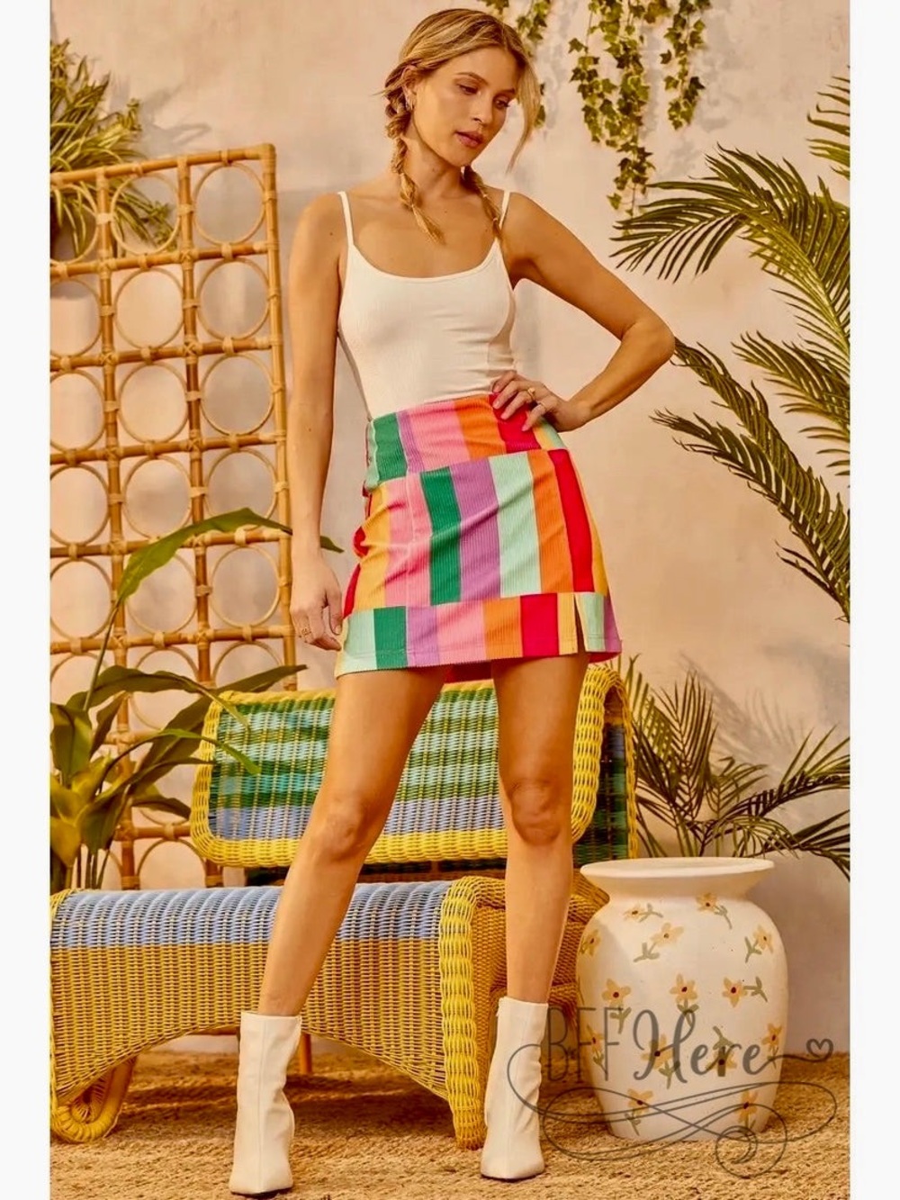 🌺Emily Wonder Corduroy Color Block Mini Skirt